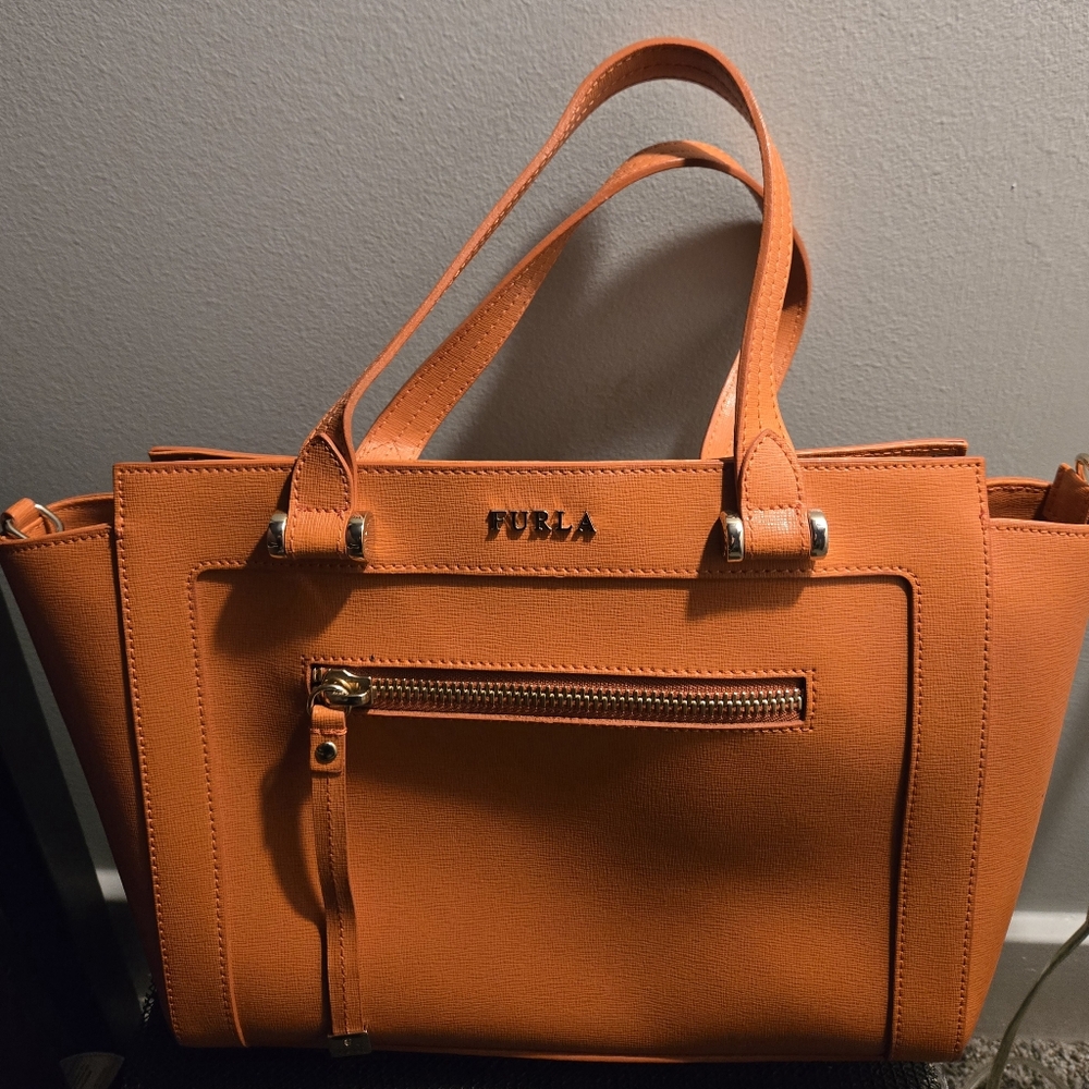 Furla Orange Tote with Front Zipper